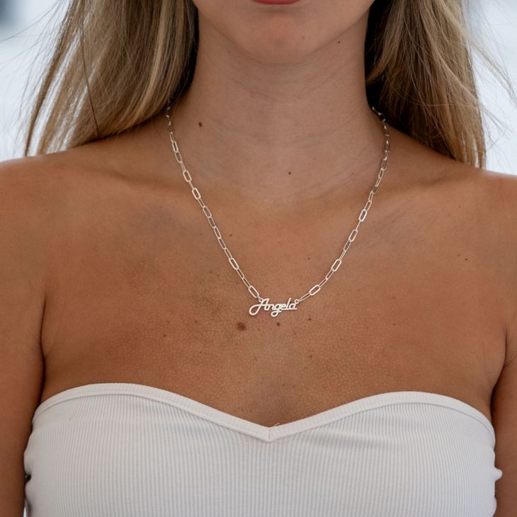 Cursive Name Necklace With Paperclip Chain - Willow & Luna