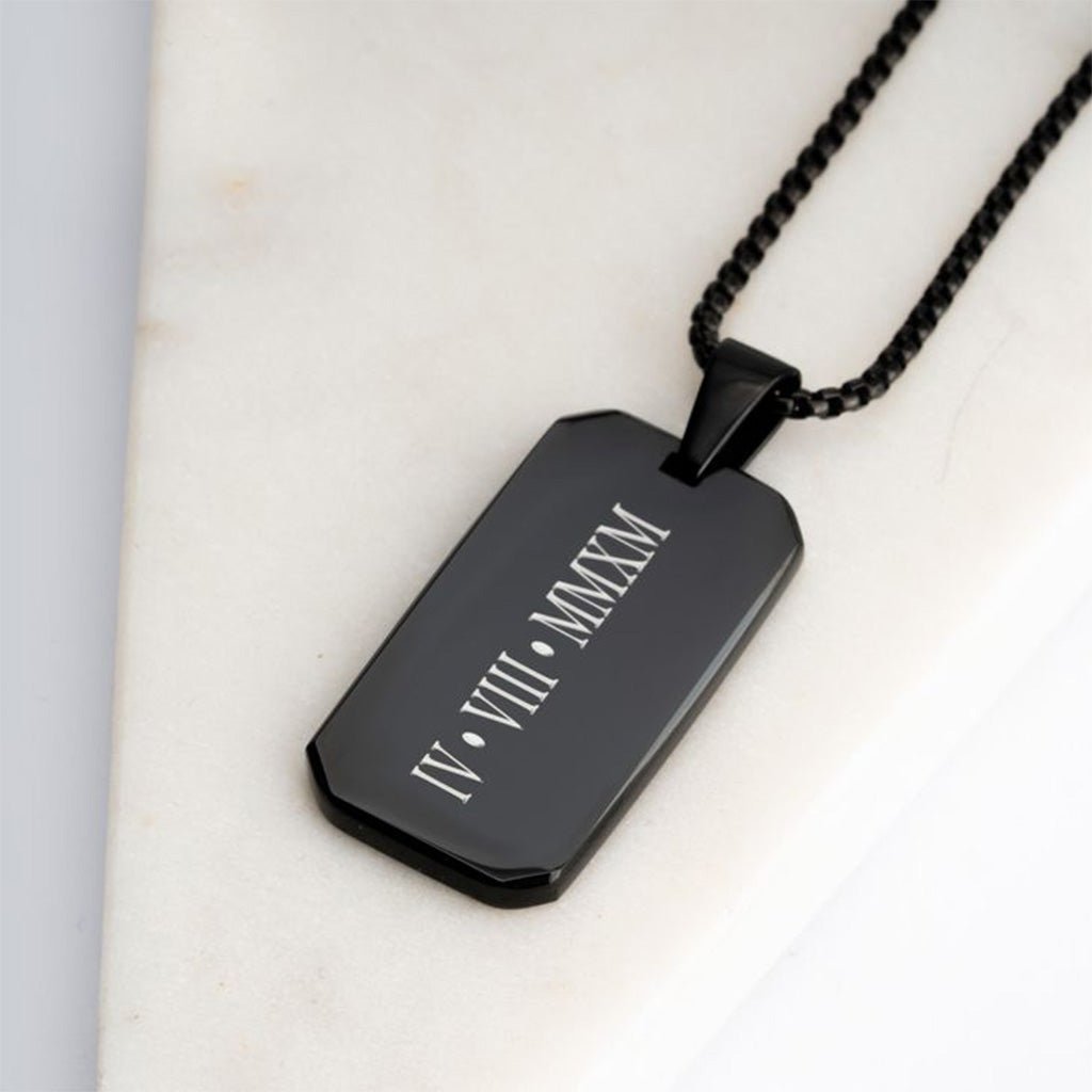 Engraved Black Onyx Dog Tag Necklace for Men - Willow & Luna