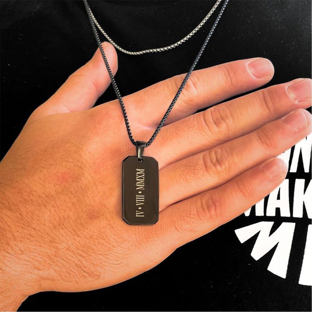 Engraved Black Onyx Dog Tag Necklace for Men - Willow & Luna