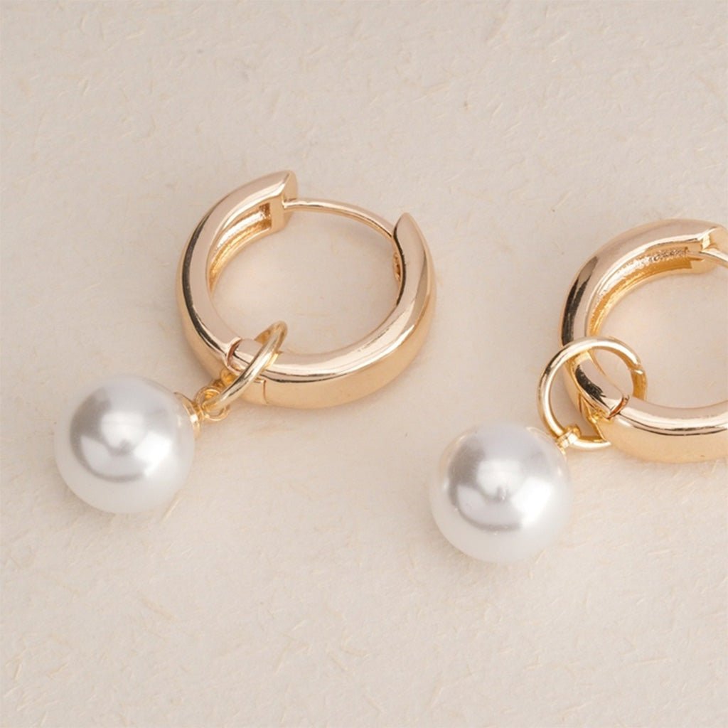 Gold Hoop Pearl Earrings - Willow & Luna
