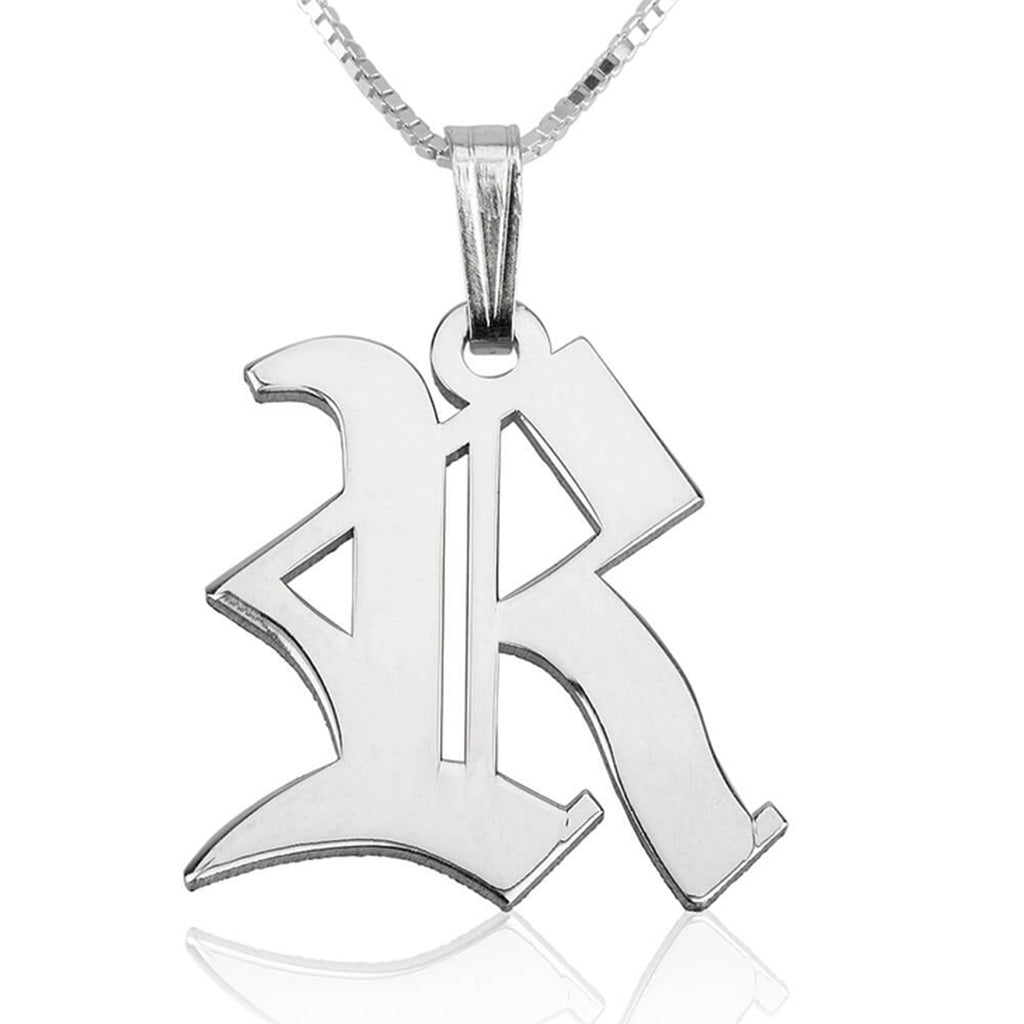 Gothic Style Old English Custom Initial Necklace - Willow & Luna