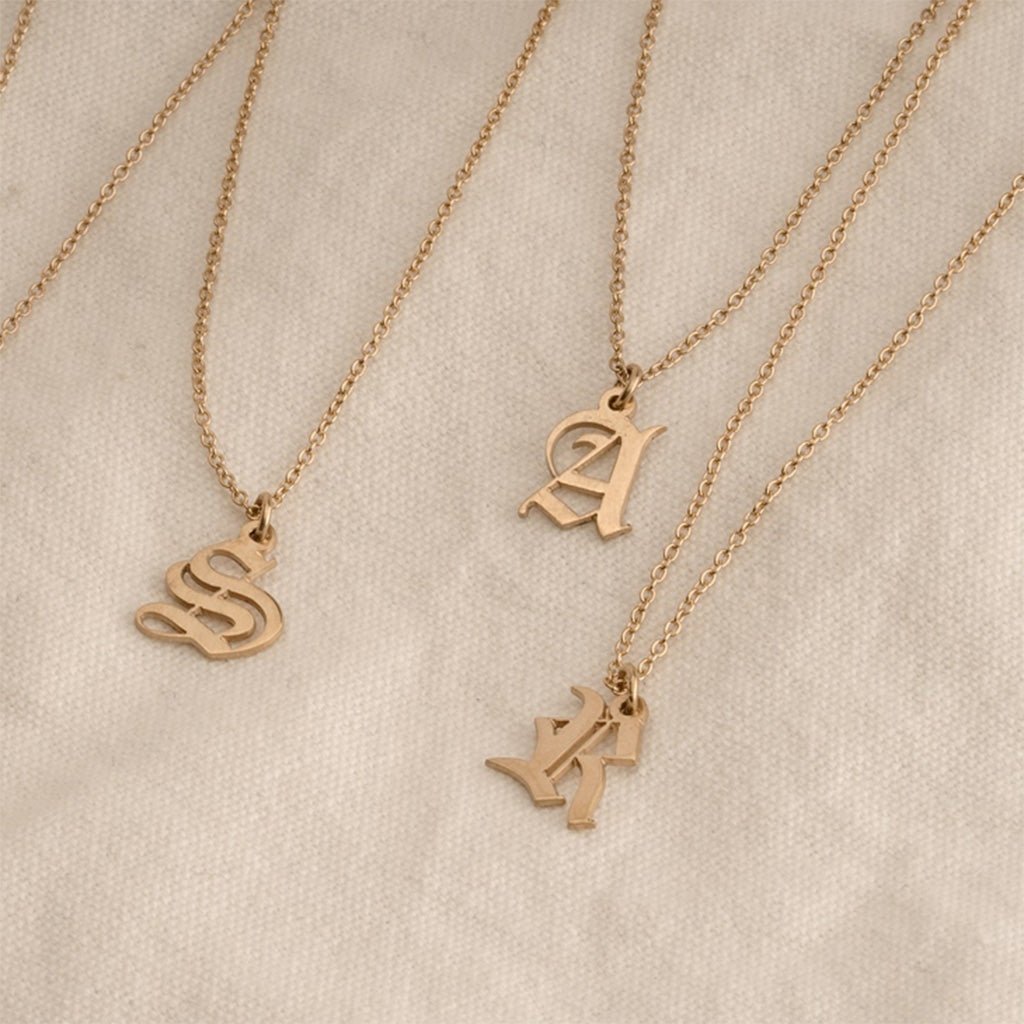 Gold Plated CUSTOMIZED OLD ENGLISH Letter Pendant With Figaro Chain 24 –  Fran & Co. Jewelry Inc.