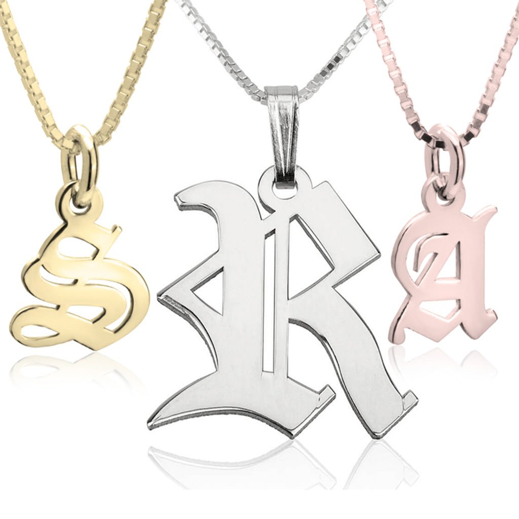 Gothic Style Old English Custom Initial Necklace - Willow & Luna