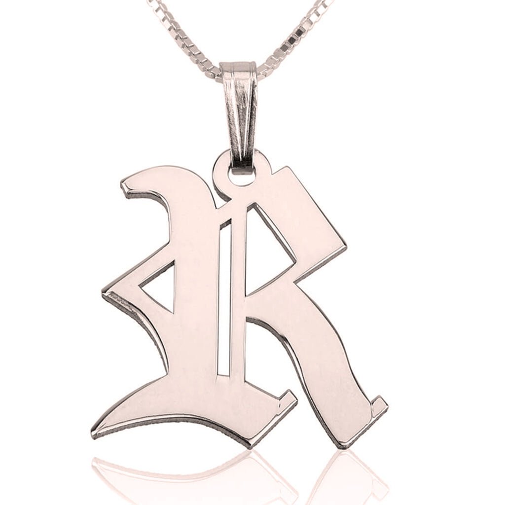 Gothic Style Old English Custom Initial Necklace - Willow & Luna