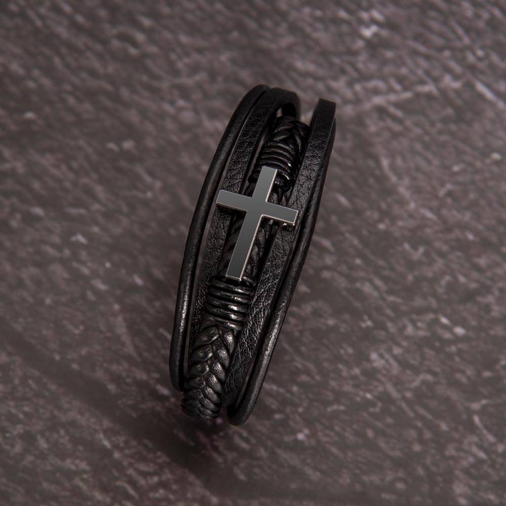Men's Stainless Steel and Vegan Leather Cross Bracelet - Willow & Luna