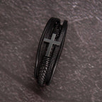Men's Stainless Steel and Vegan Leather Cross Bracelet - Willow & Luna