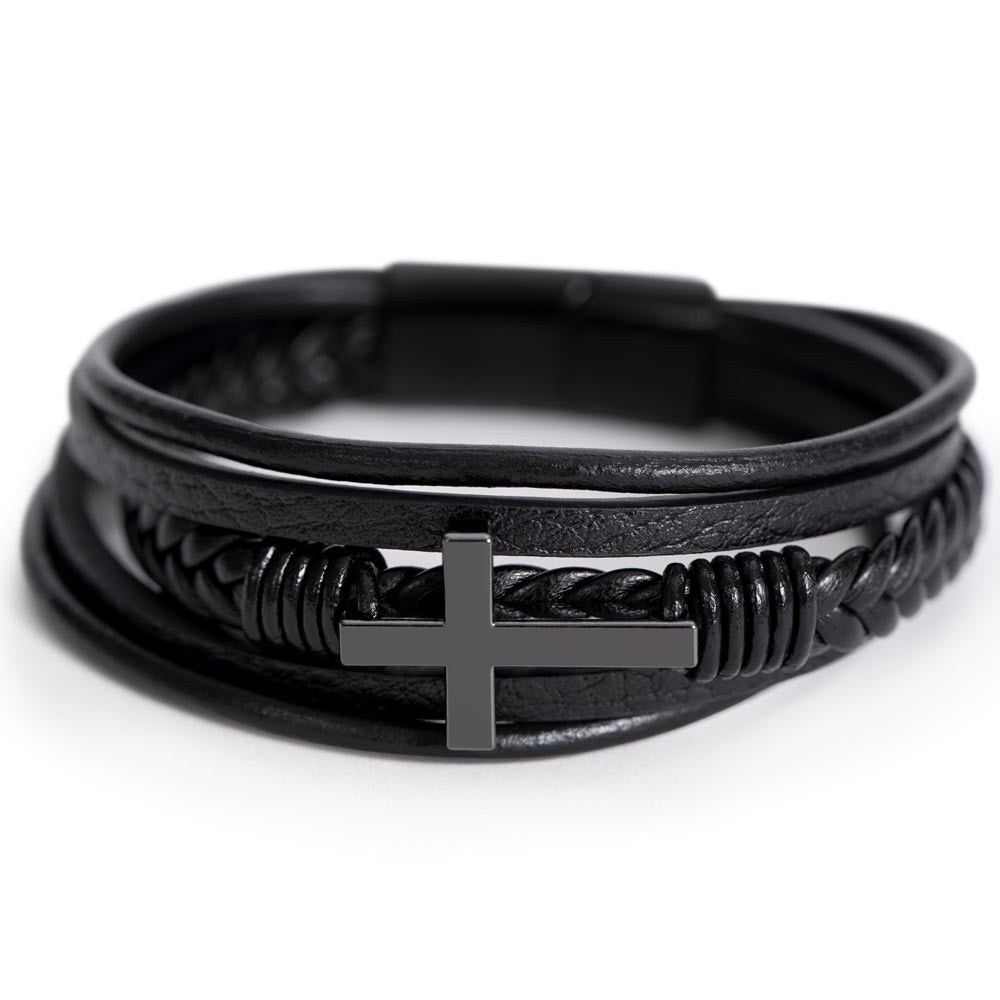 Men's Stainless Steel and Vegan Leather Cross Bracelet - Willow & Luna