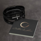 Men's Stainless Steel and Vegan Leather Cross Bracelet - Willow & Luna