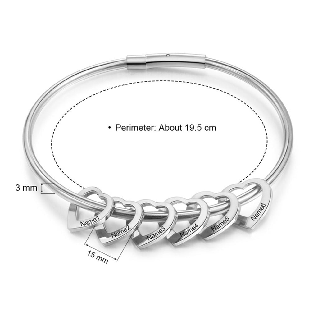 Mom Charm Bangle Bracelet with Kids Names - Willow & Luna