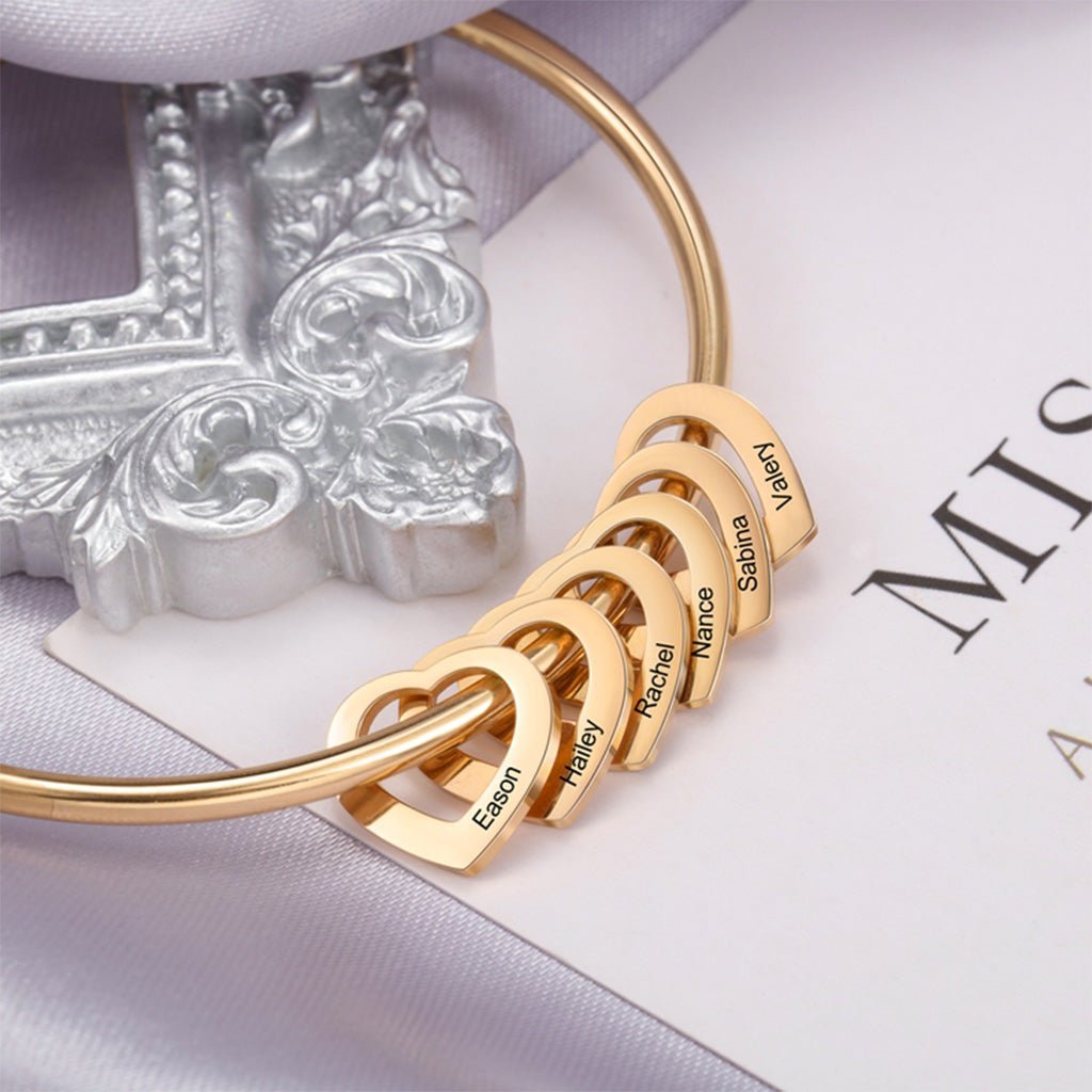 Mom Charm Bangle Bracelet with Kids Names - Willow & Luna