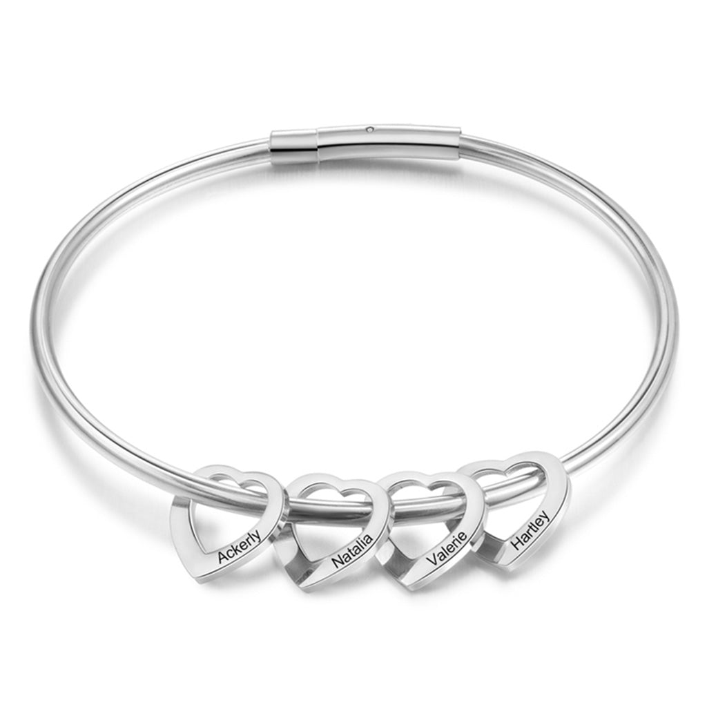 Mom Charm Bangle Bracelet with Kids Names - Willow & Luna