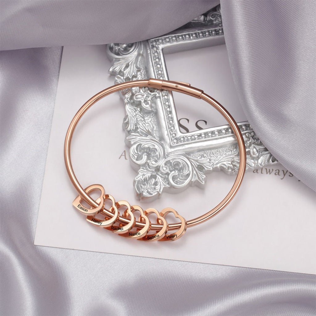 Mom Charm Bangle Bracelet with Kids Names - Willow & Luna