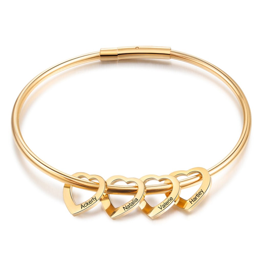 Mom Charm Bangle Bracelet with Kids Names - Willow & Luna