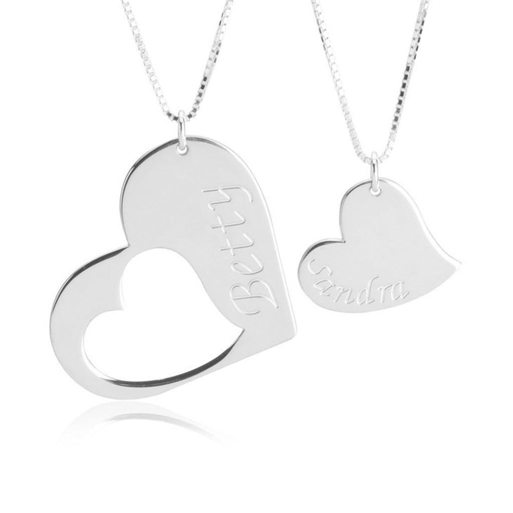 Mother Daughter Heart Name Necklace Set - Willow & Luna