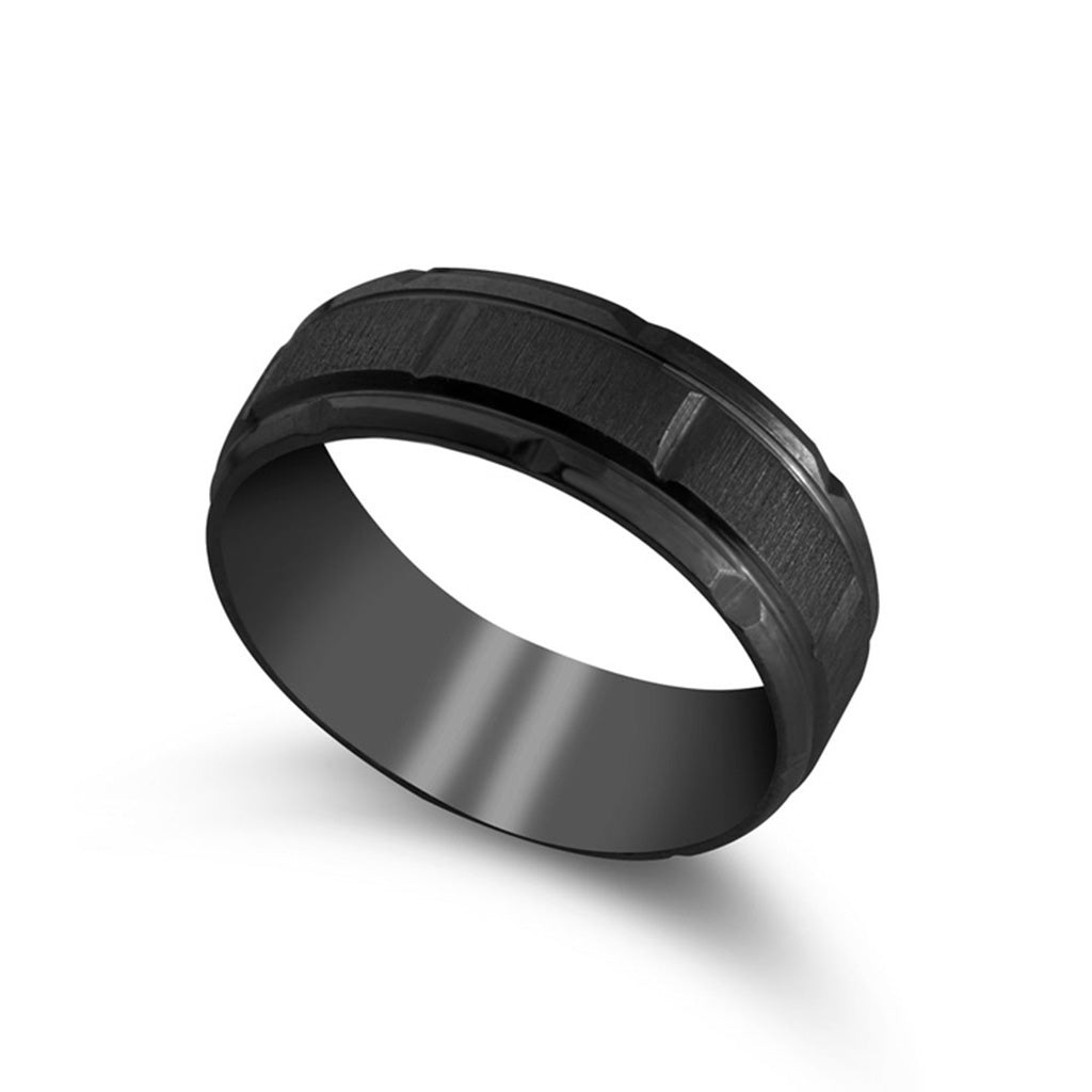 Notch and Brush Finished Wide Men's Ring Band - Willow & Luna