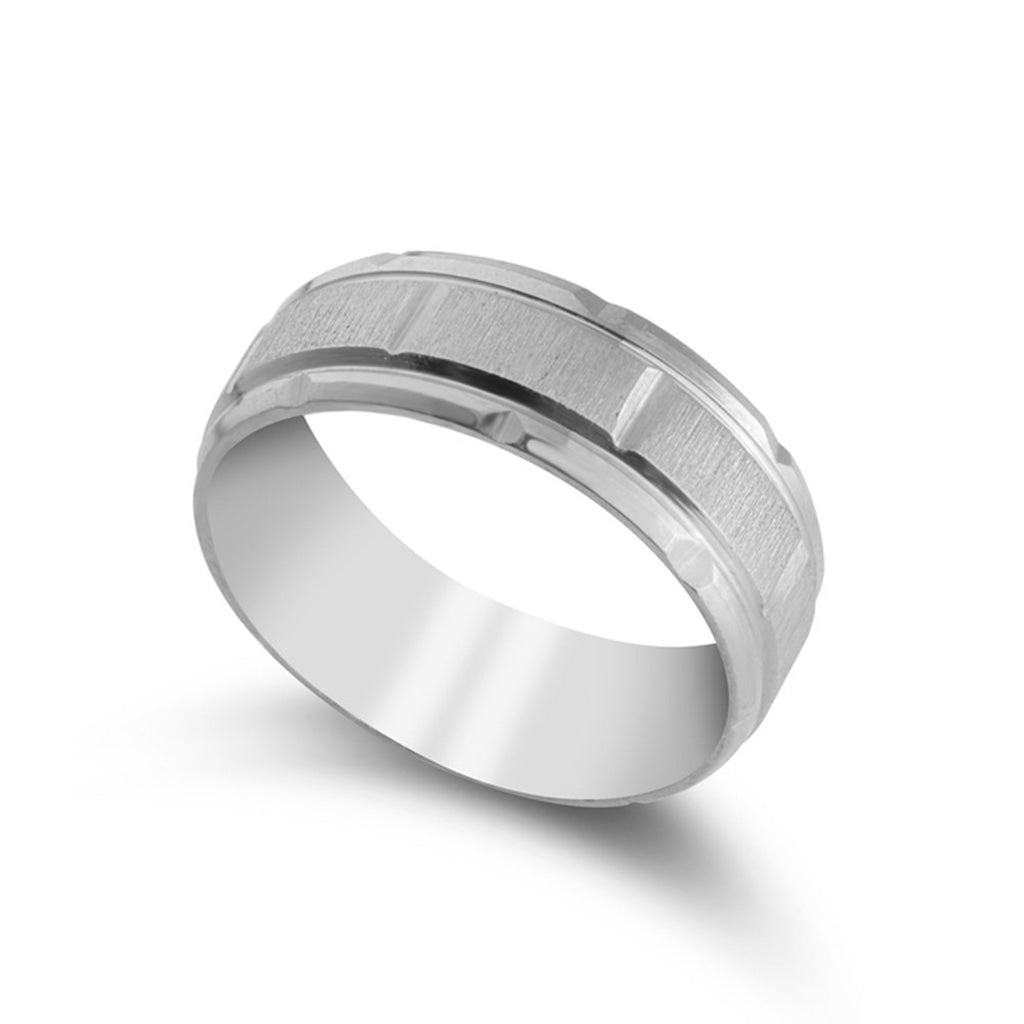 Notch and Brush Finished Wide Men's Ring Band - Willow & Luna