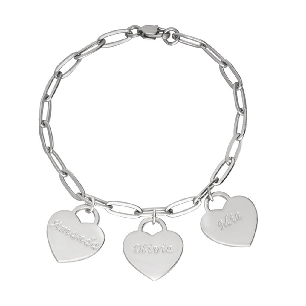 Paperclip Bracelet with Personalized Heart Charms - Willow & Luna