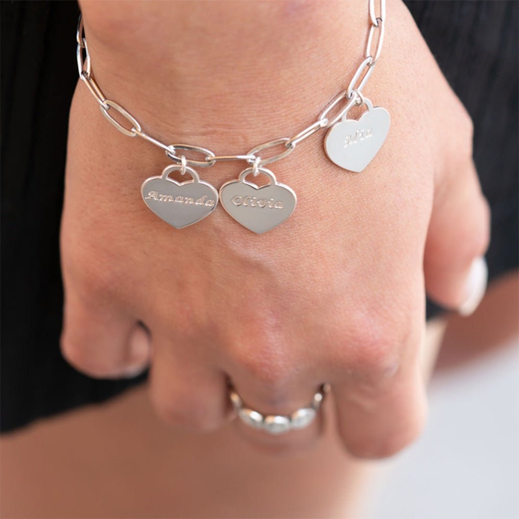 Paperclip Bracelet with Personalized Heart Charms - Willow & Luna