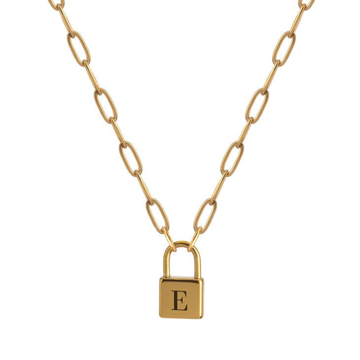 Paperclip Chain Initial Lock Necklace - Willow & Luna