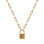 Paperclip Chain Initial Lock Necklace - Willow & Luna