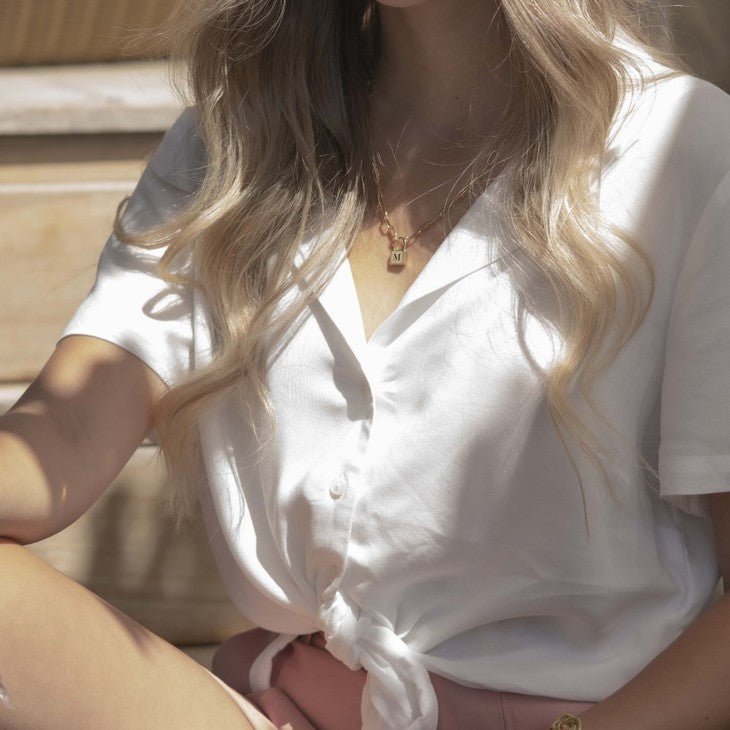 Paperclip Chain Initial Lock Necklace - Willow & Luna