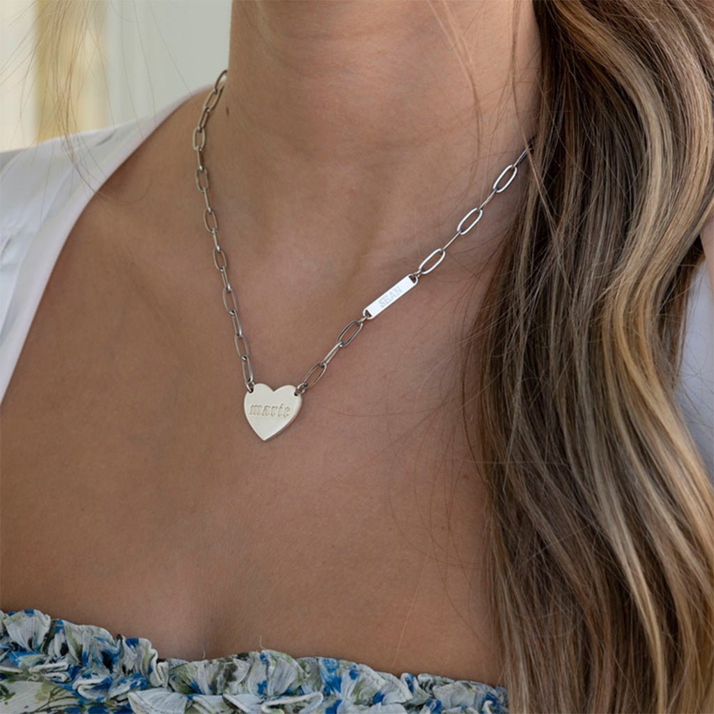 Paperclip Heart and Bar Custom Names Necklace - Willow & Luna