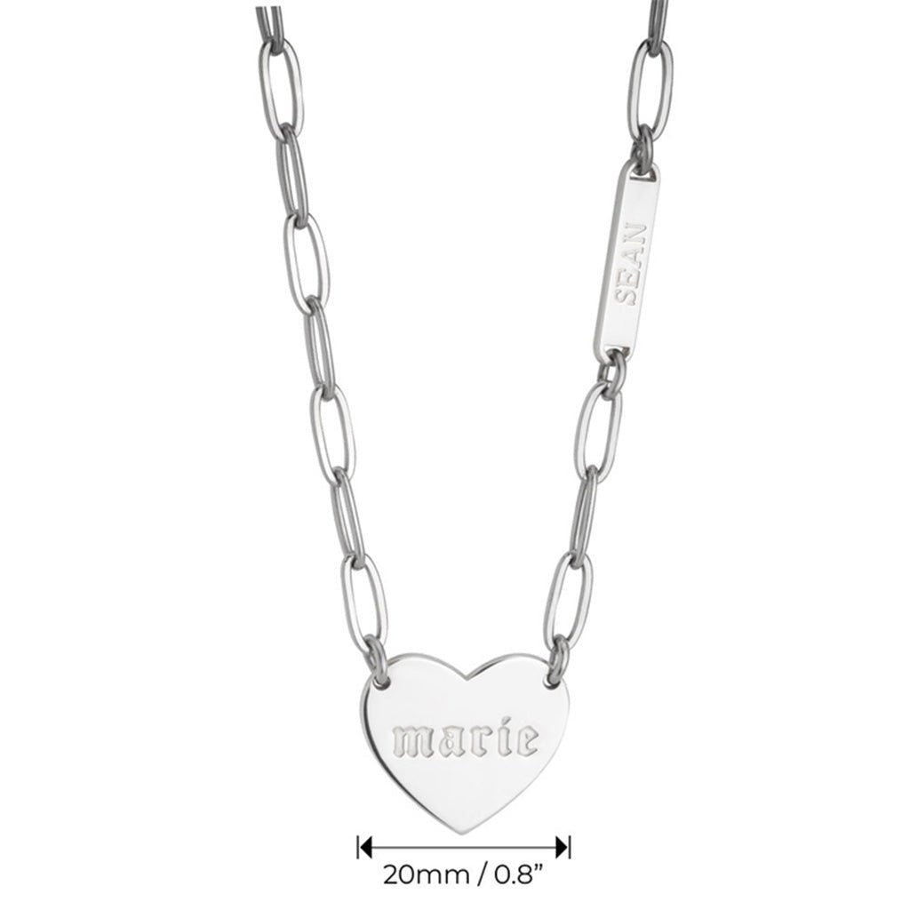 Paperclip Heart and Bar Custom Names Necklace - Willow & Luna