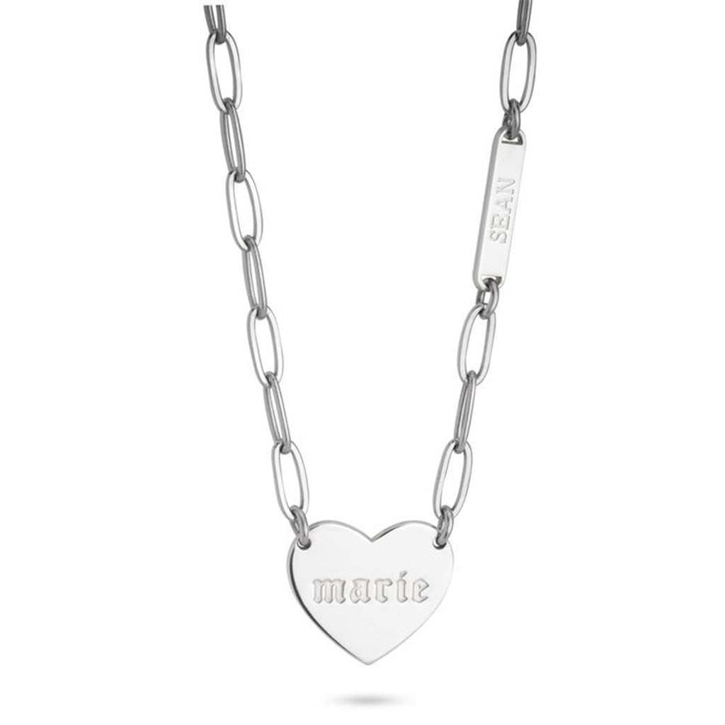 Paperclip Heart and Bar Custom Names Necklace - Willow & Luna