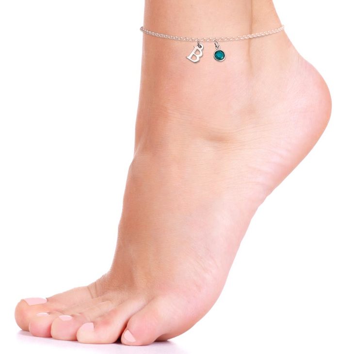 Personalized Initial Anklet with Birthstone - Willow & Luna