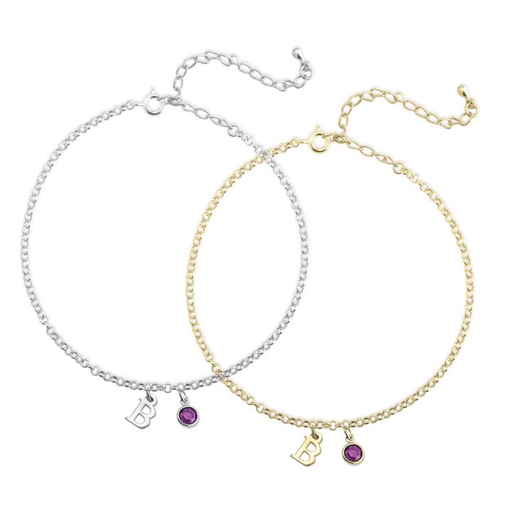 Personalized Initial Anklet with Birthstone - Willow & Luna