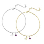 Personalized Initial Anklet with Birthstone - Willow & Luna